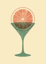 Cocktail typographical vintage style grunge poster or menu design. Martini glass and citrus slice. Retro vector illustration. Royalty Free Stock Photo